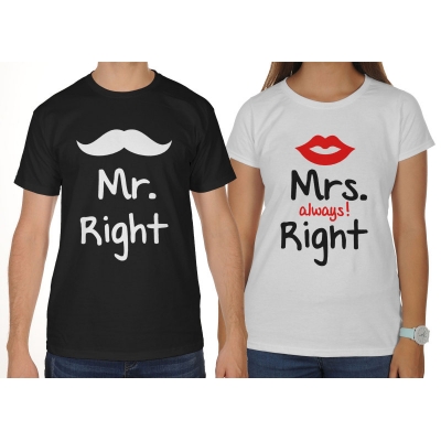 Koszulki dla par zakochanych komplet 2 szt Mr. Mrs. Right